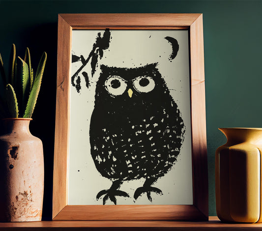 The Owl and the Crescent Moon Poster, No Frame