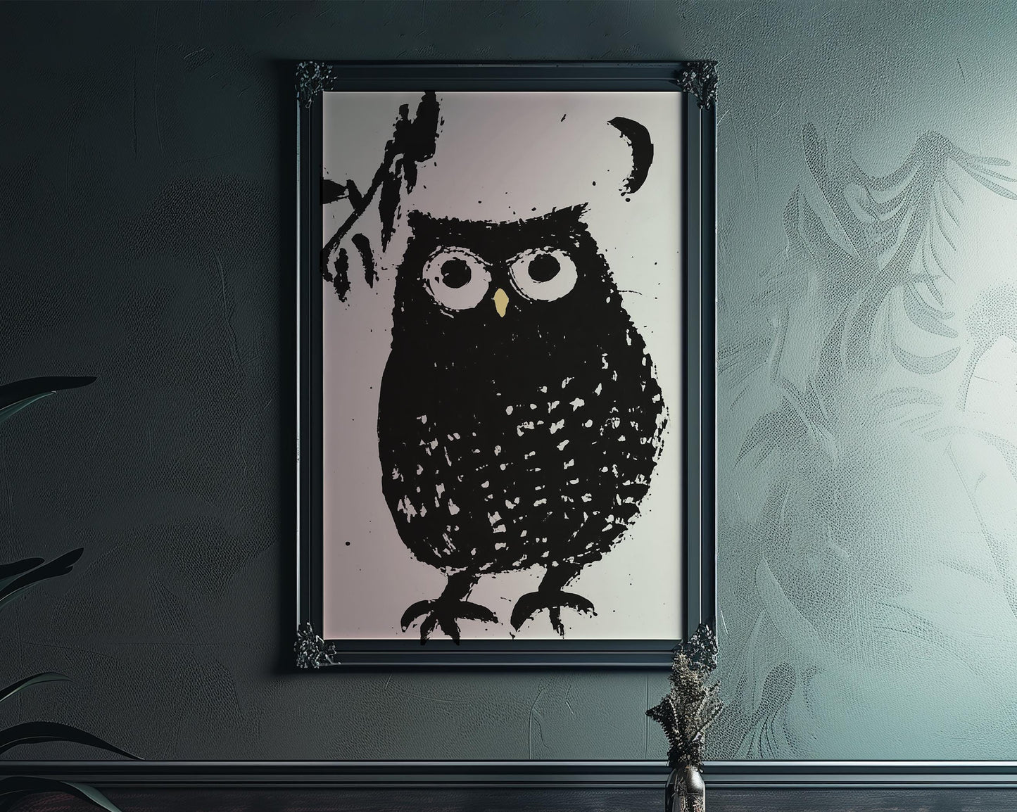 The Owl and the Crescent Moon Poster, No Frame