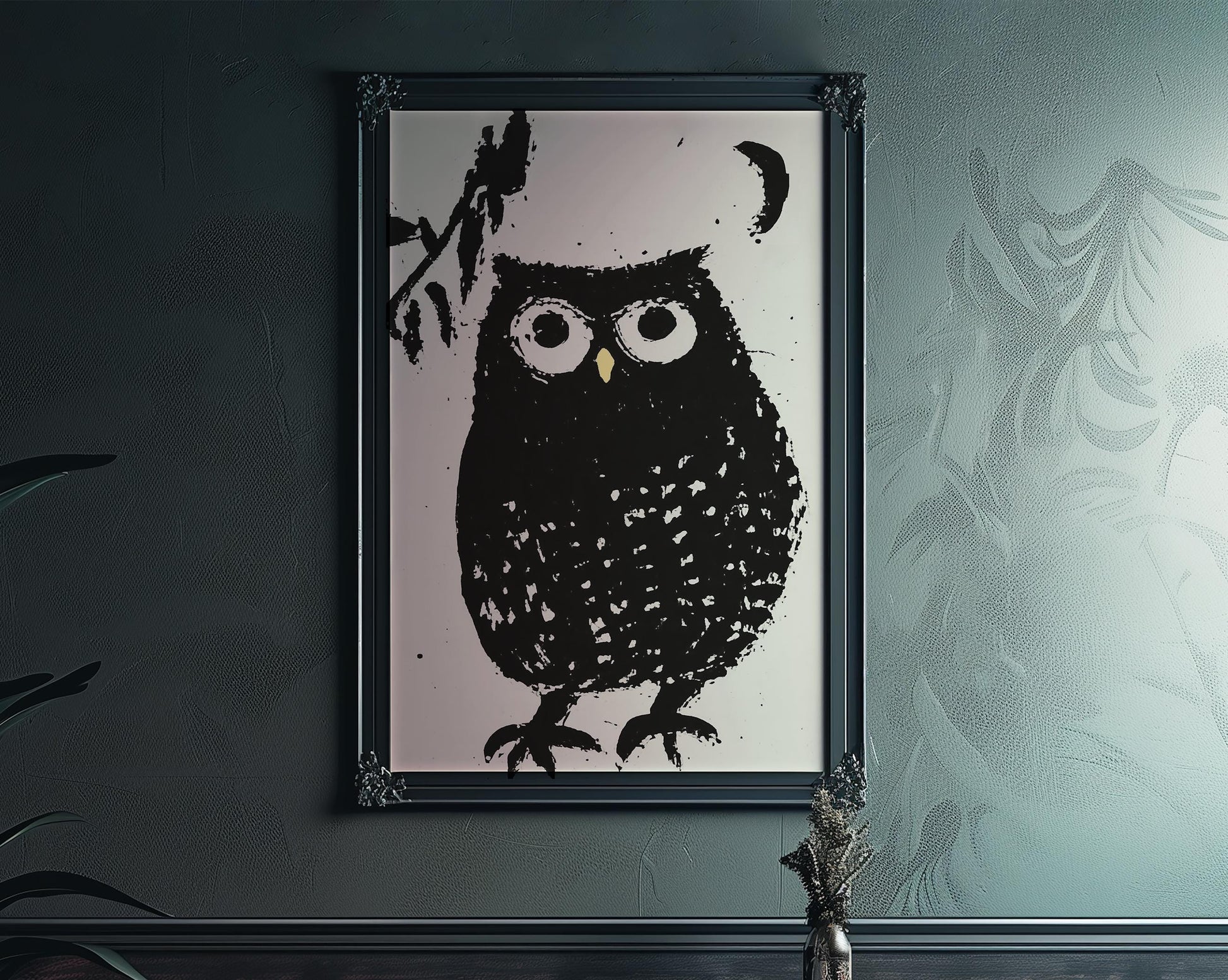 The Owl and the Crescent Moon Poster, No Frame