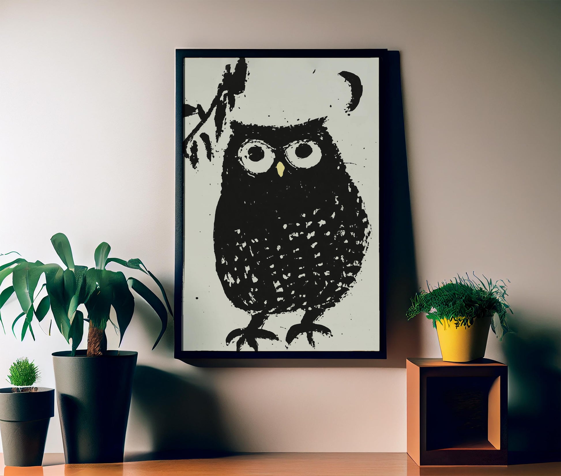 The Owl and the Crescent Moon Poster, No Frame