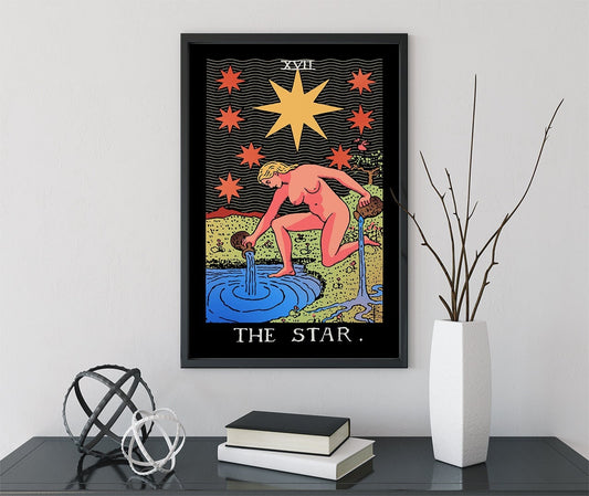 The Star - Tarot Card Print - The Star Black and Colorful Tarot Card Poster, No Frame