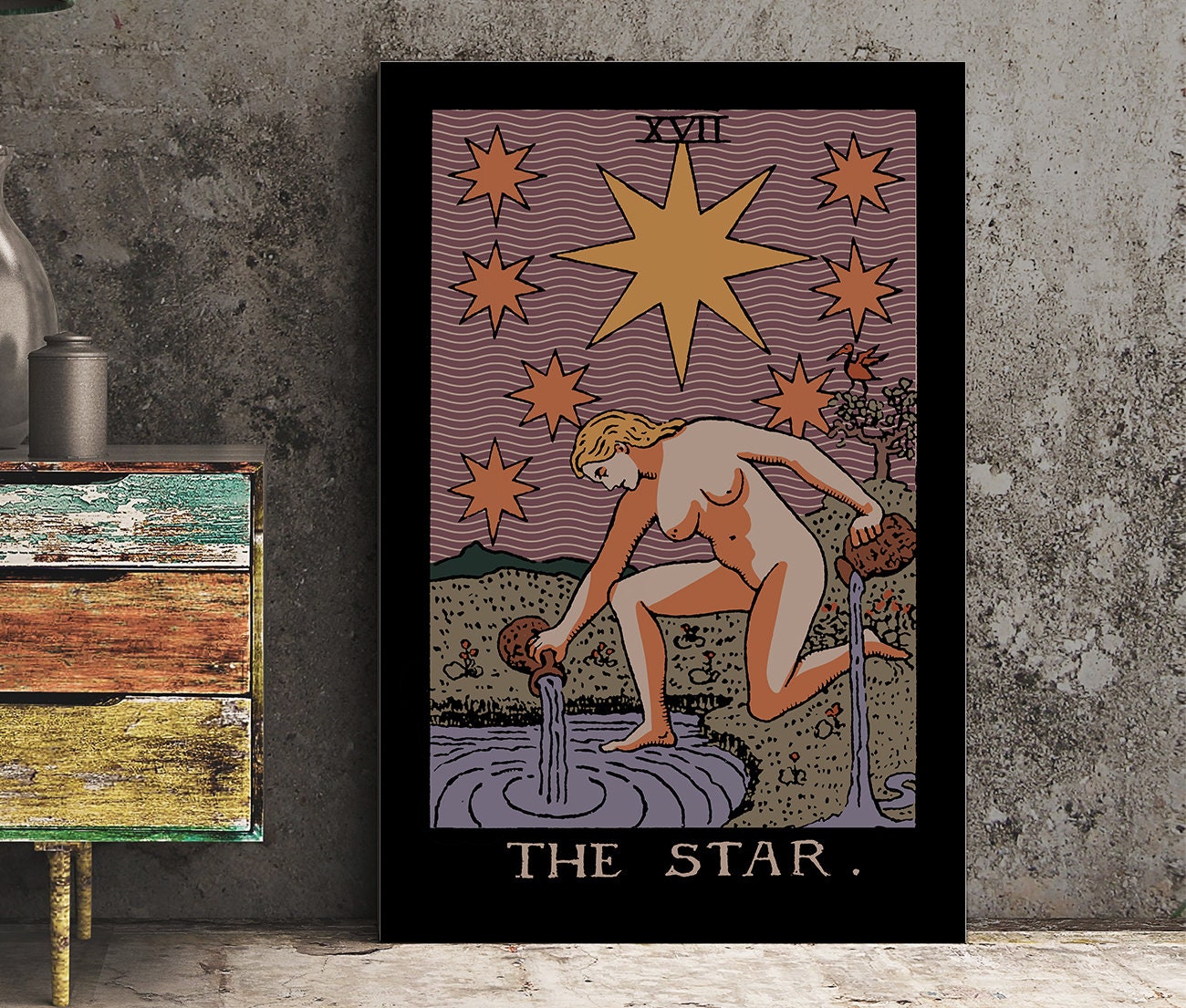 The Star - Tarot Card Print - The Star Darker Colorway Poster, No Frame
