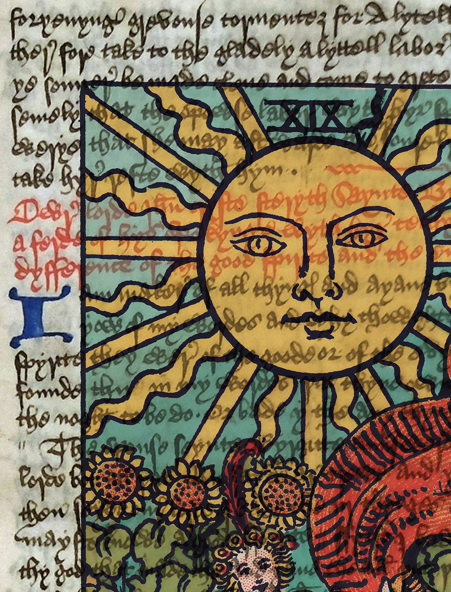 The Sun- Tarot Card Print - The Sun Card Poster, No Frame