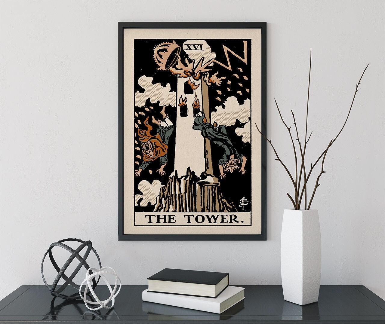 The Tower- Tarot Card Print - The Tower Neutral Vibe Card Color Block Poster Eclectic Tarot, No Frame