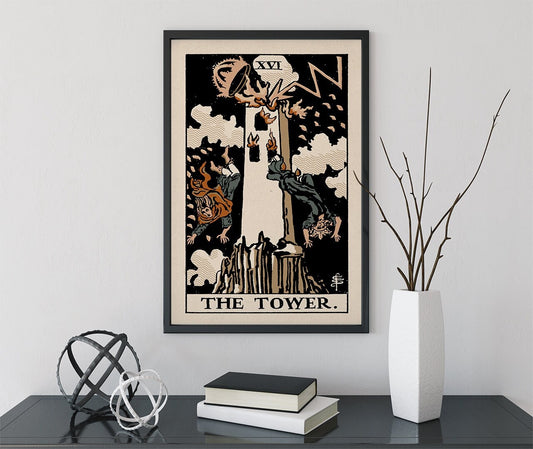 The Tower- Tarot Card Print - The Tower Neutral Vibe Card Color Block Poster Eclectic Tarot, No Frame