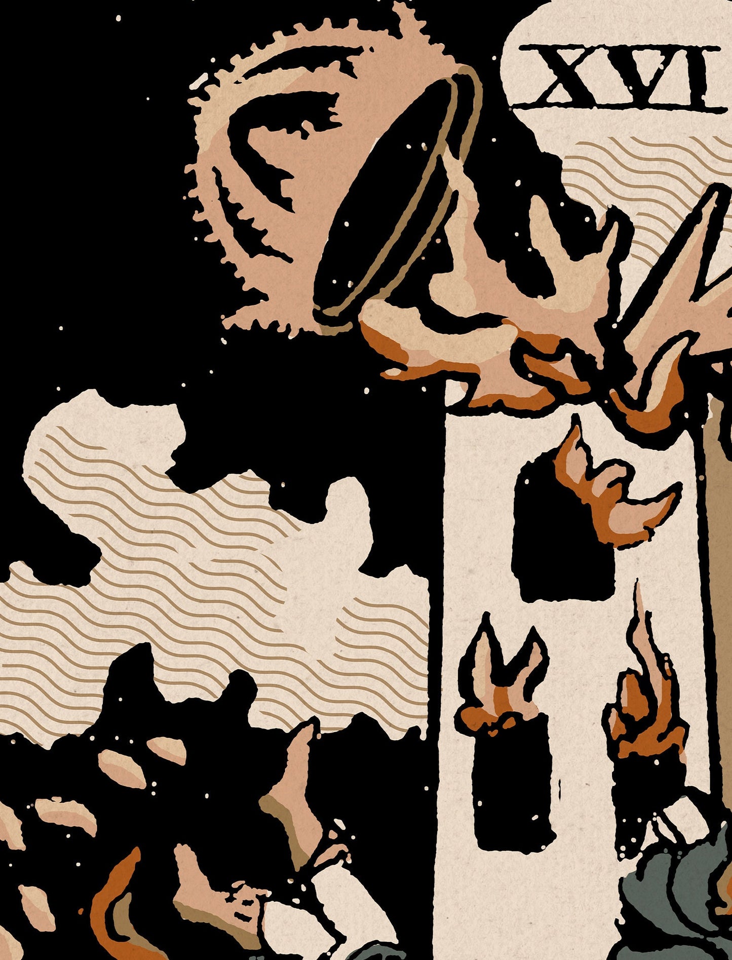 The Tower- Tarot Card Print - The Tower Neutral Vibe Card Color Block Poster Eclectic Tarot, No Frame