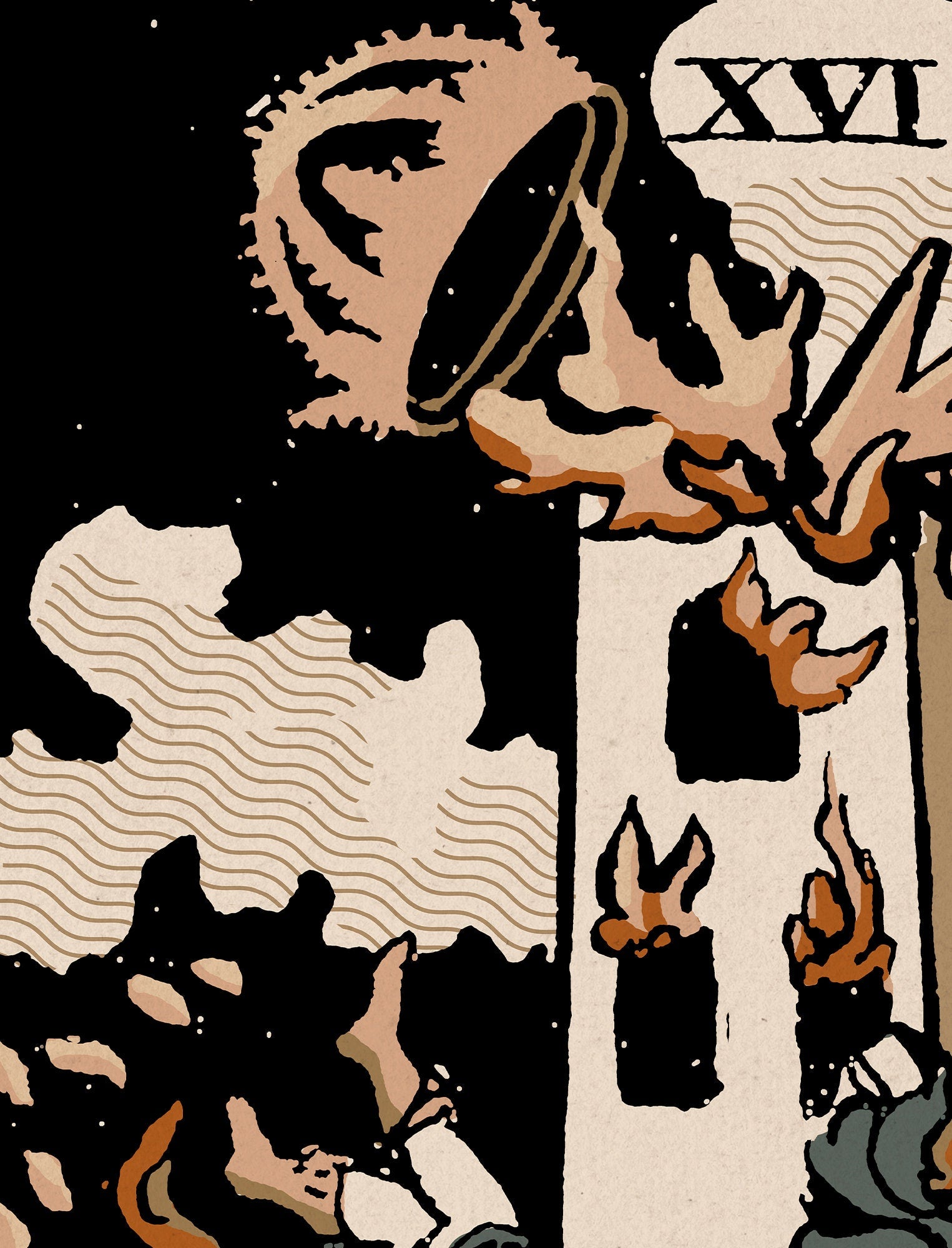 The Tower- Tarot Card Print - The Tower Neutral Vibe Card Color Block Poster Eclectic Tarot, No Frame