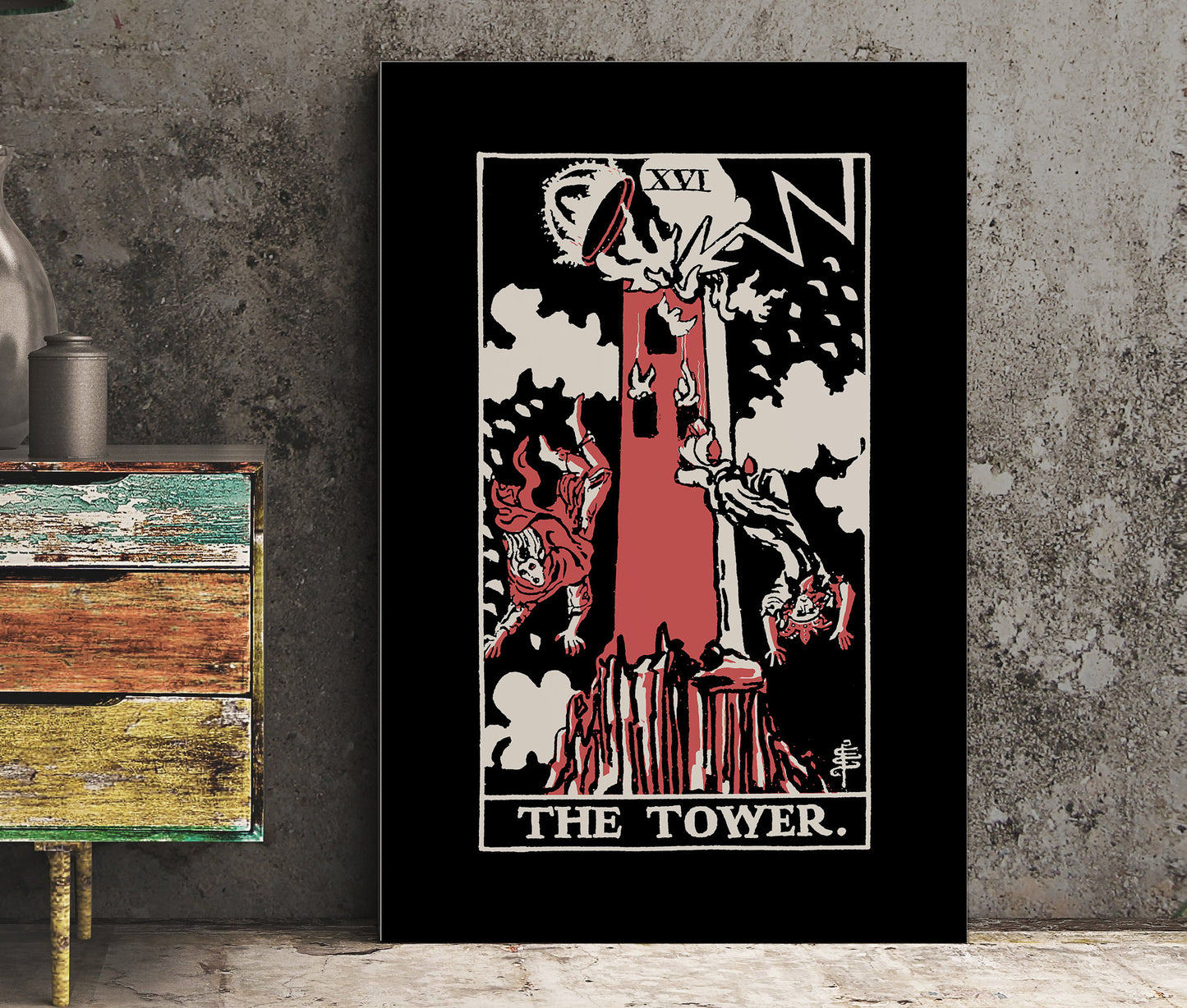 The Tower- Tarot Card Three Color Print - The Tower Card 3 Color Poster, No Frame