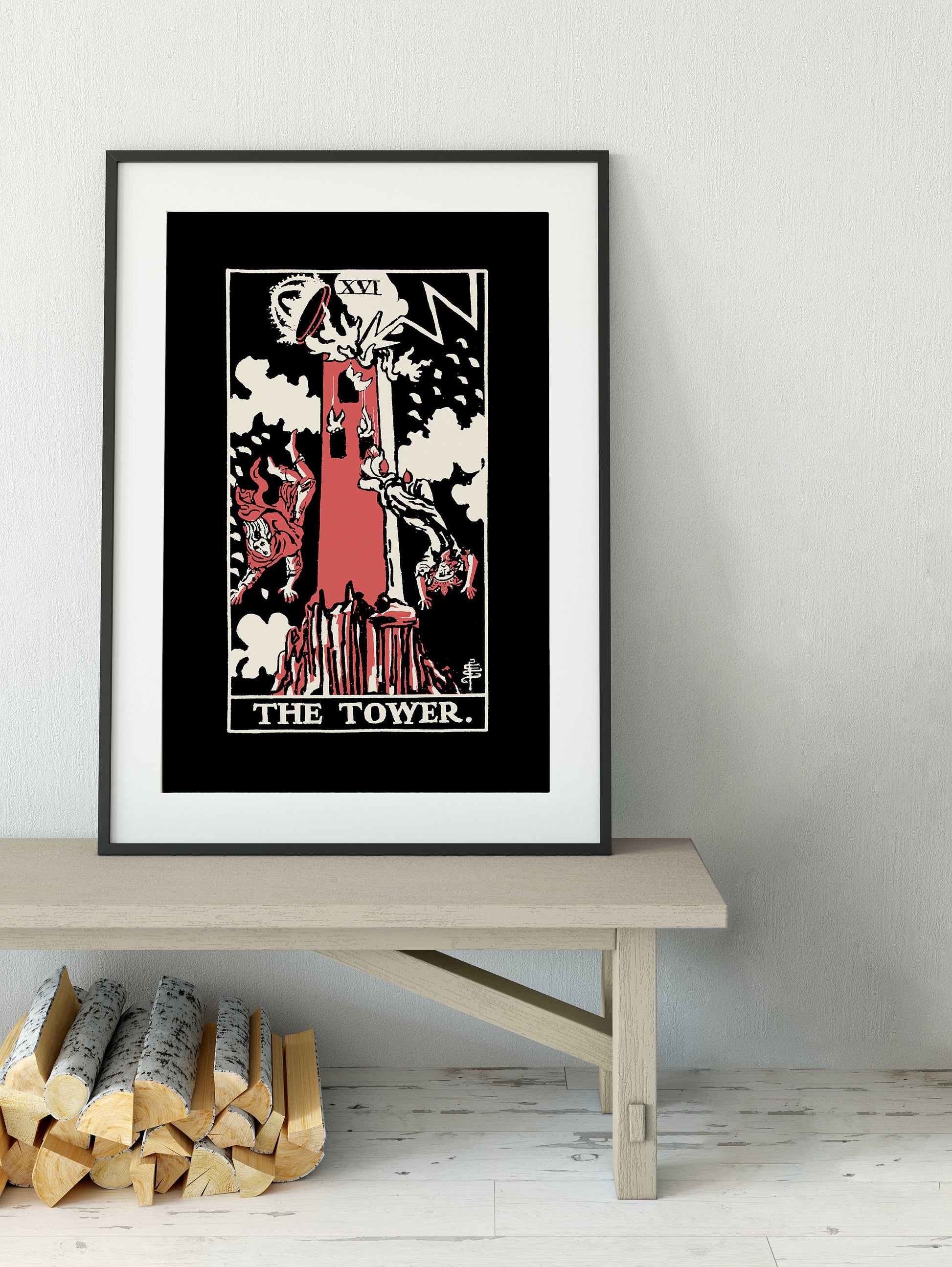 The Tower- Tarot Card Three Color Print - The Tower Card 3 Color Poster, No Frame