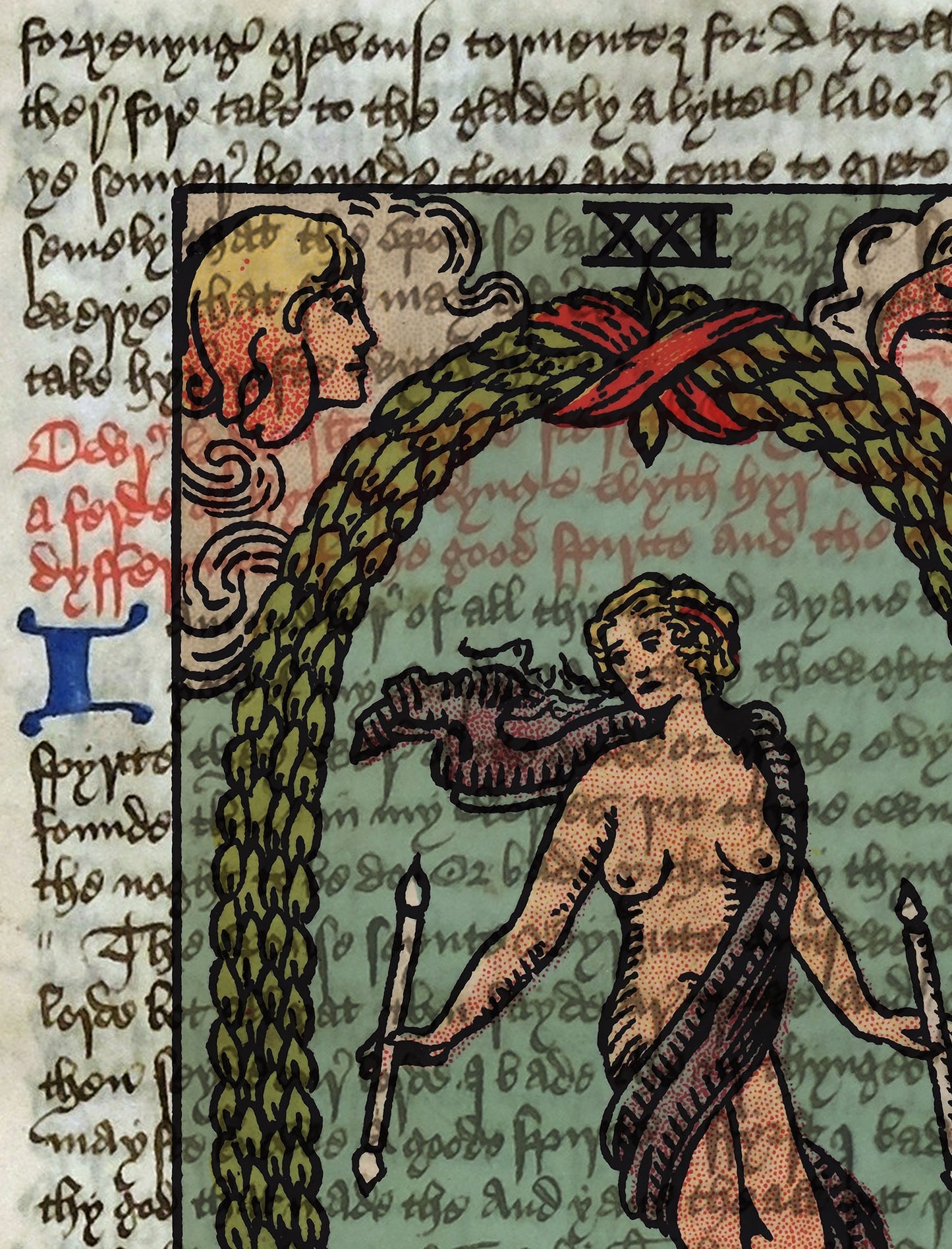 The World - Tarot Card Print - The World Card Poster On Ancient Text Rider Waite Print (No Frame)