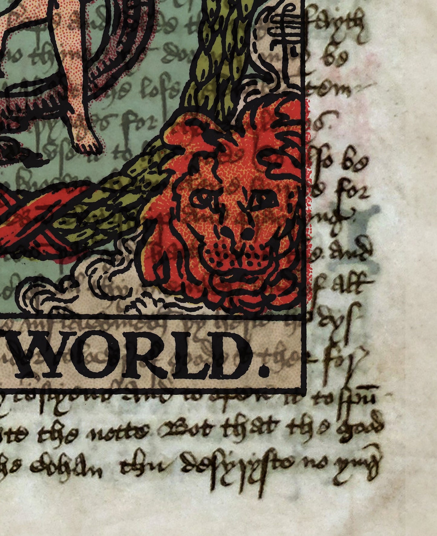 The World - Tarot Card Print - The World Card Poster On Ancient Text Rider Waite Print (No Frame)