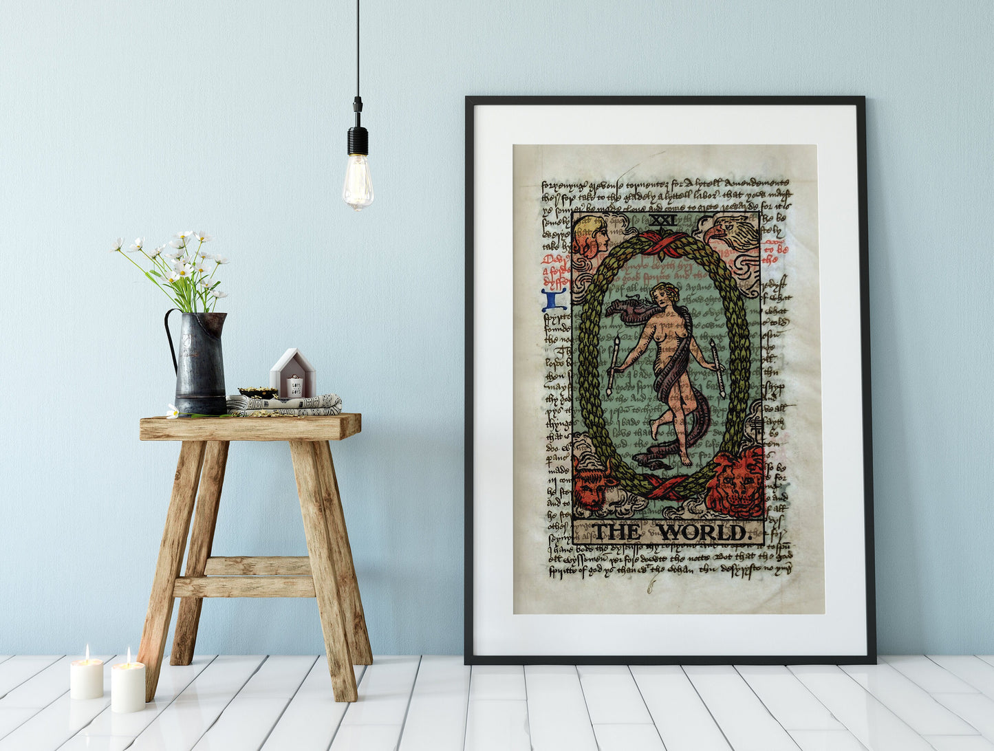 The World - Tarot Card Print - The World Card Poster On Ancient Text Rider Waite Print (No Frame)