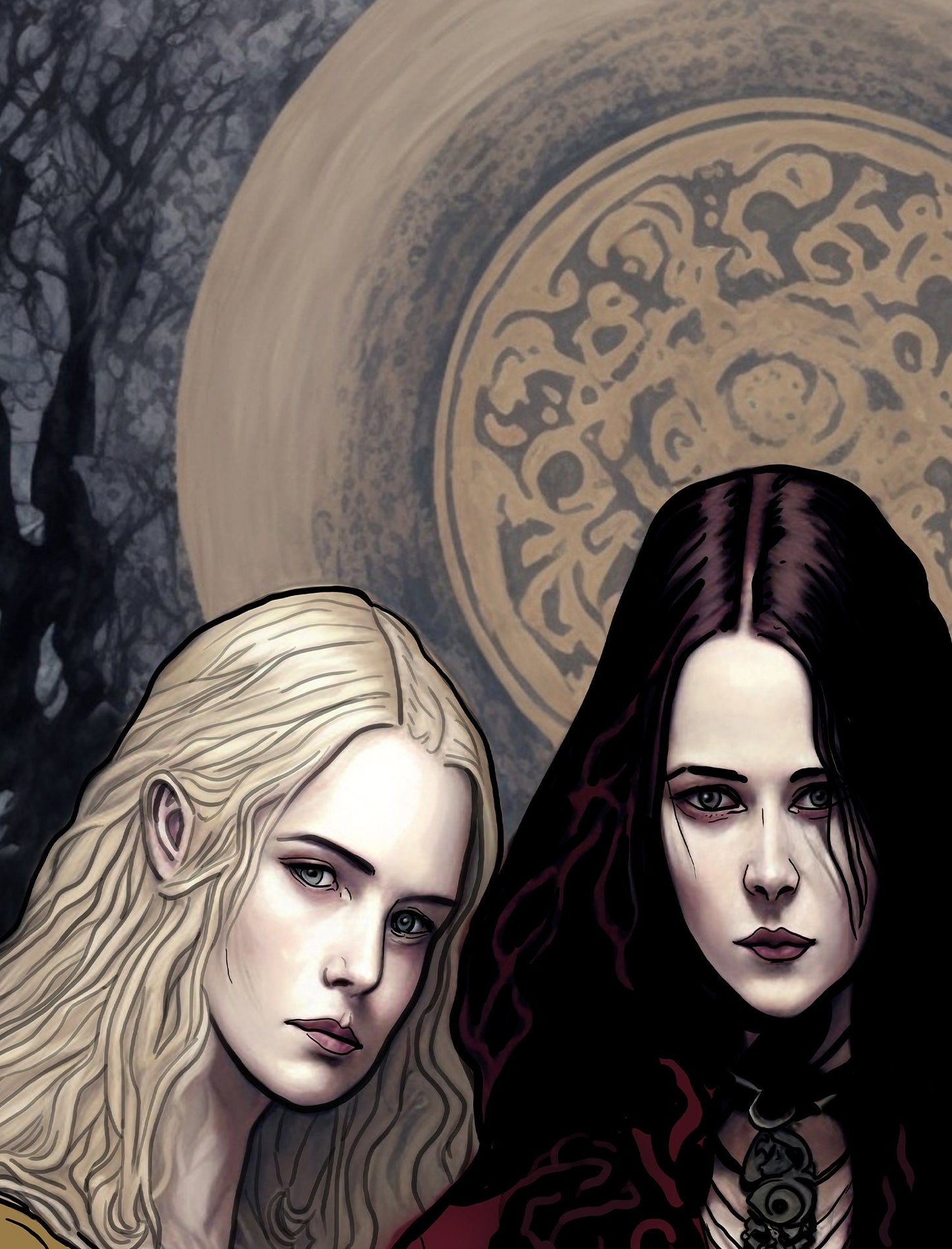 Three of Cups Poster - Wiccan Triple Goddess Tapestry - Hecate Witchy Painted Print, No Frame