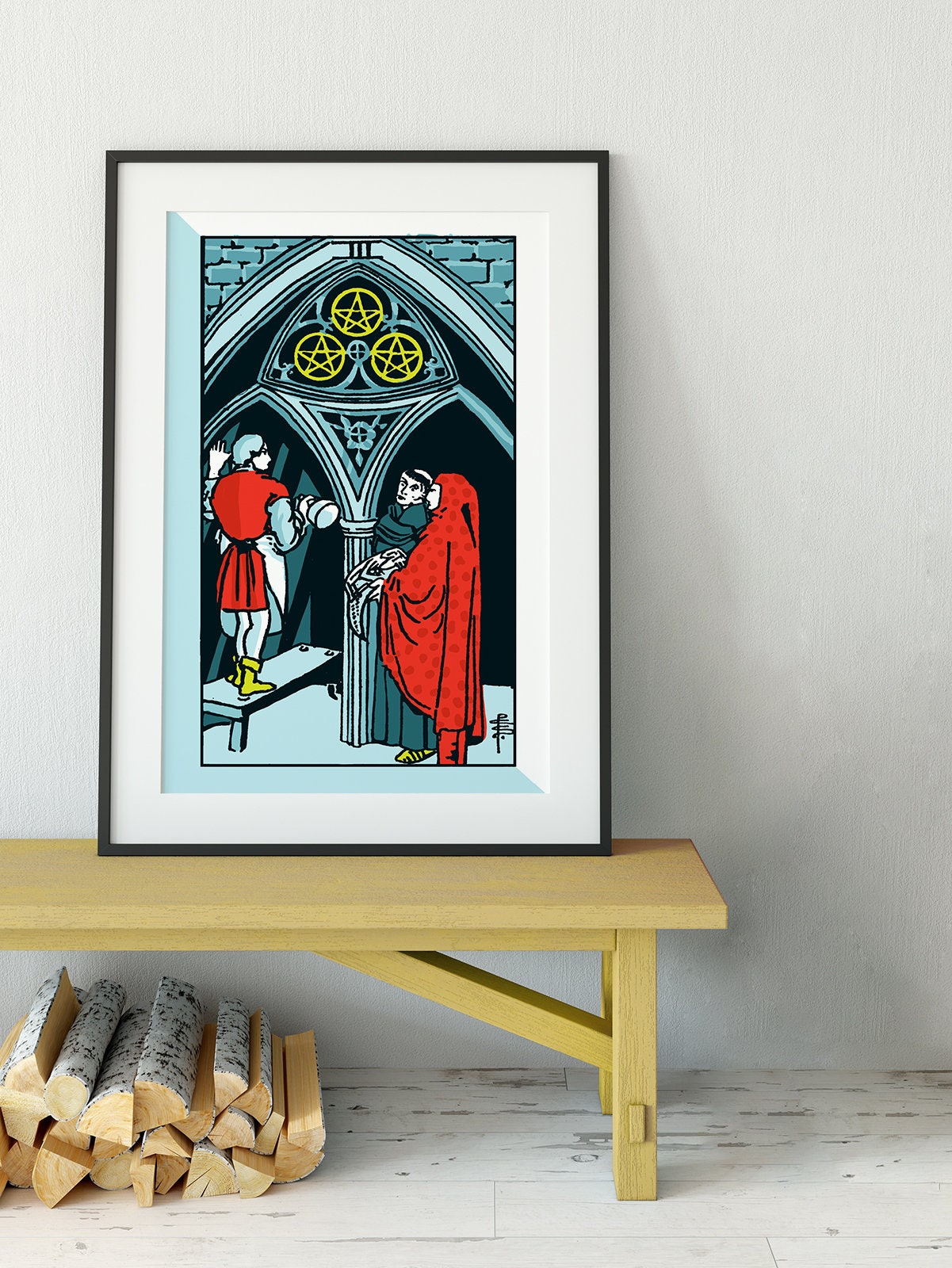 Three of Pentacles- Tarot Card Print - The Three of Pentacles Card Poster, No Frame