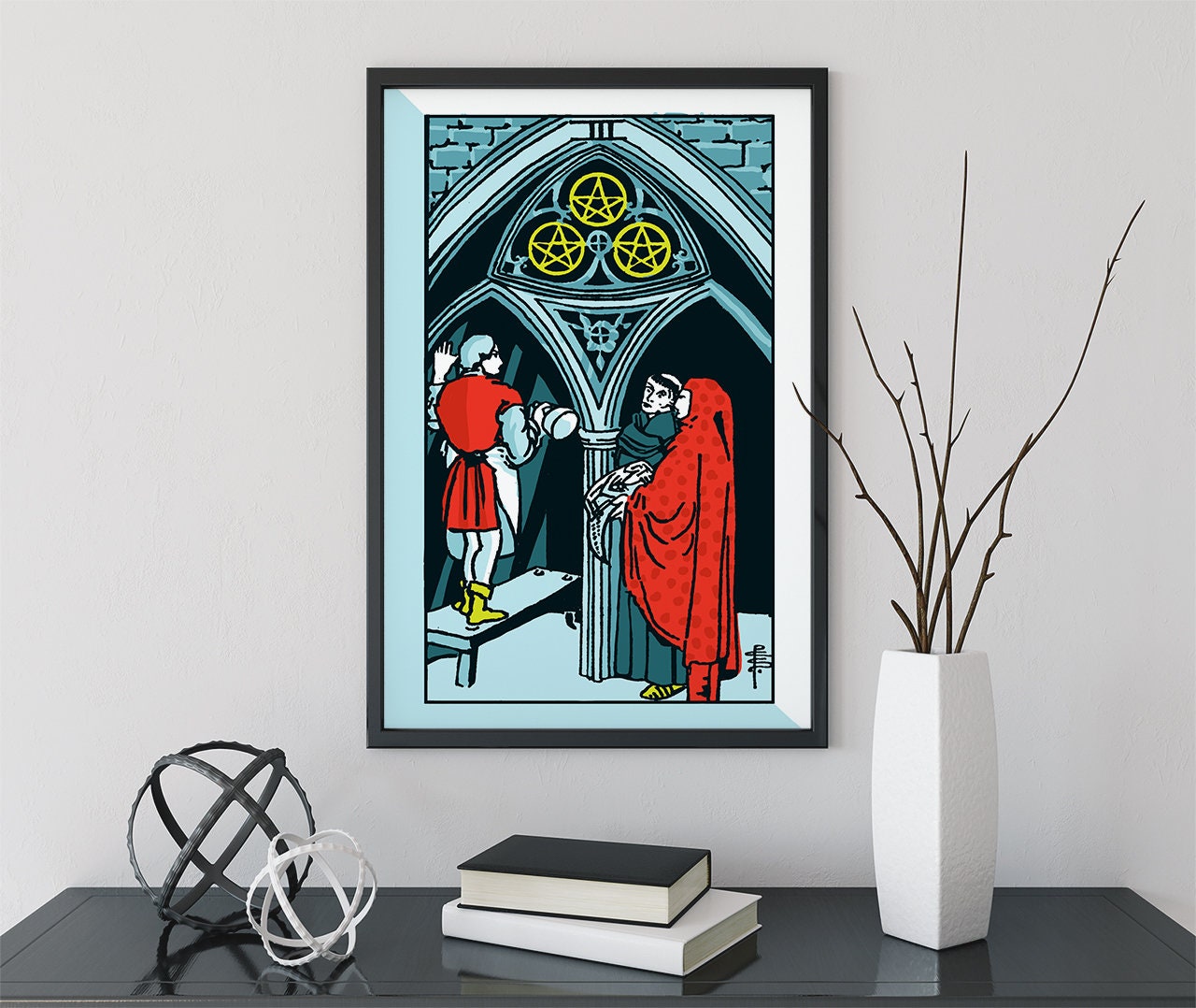 Three of Pentacles- Tarot Card Print - The Three of Pentacles Card Poster, No Frame