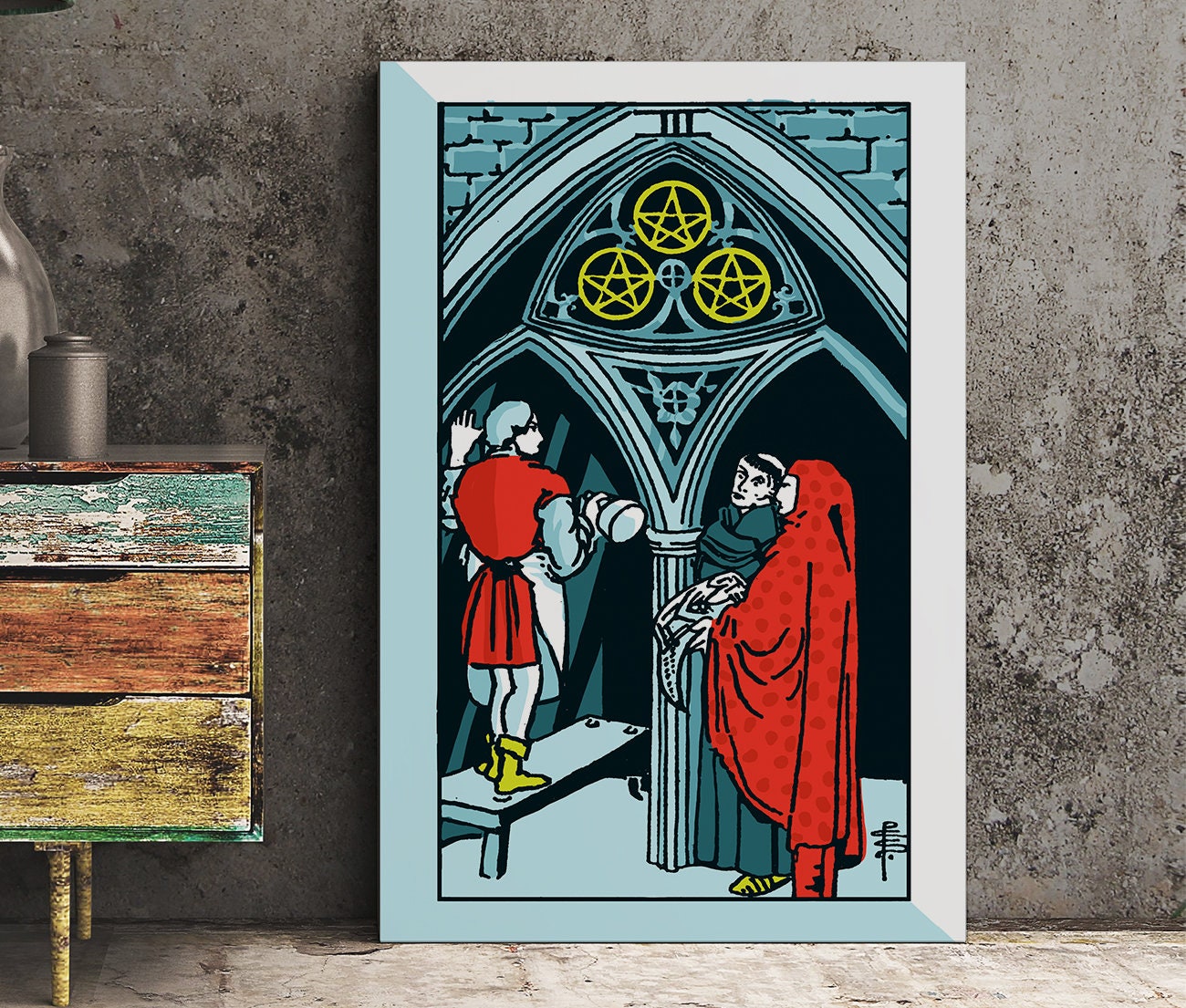 Three of Pentacles- Tarot Card Print - The Three of Pentacles Card Poster, No Frame