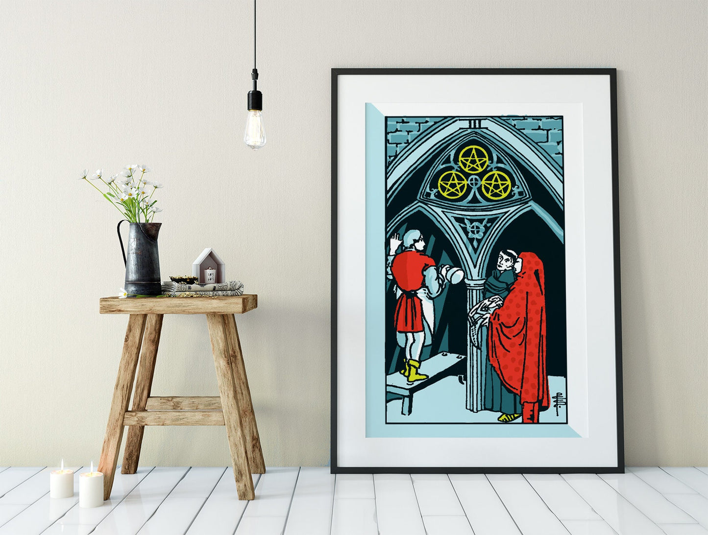 Three of Pentacles- Tarot Card Print - The Three of Pentacles Card Poster, No Frame