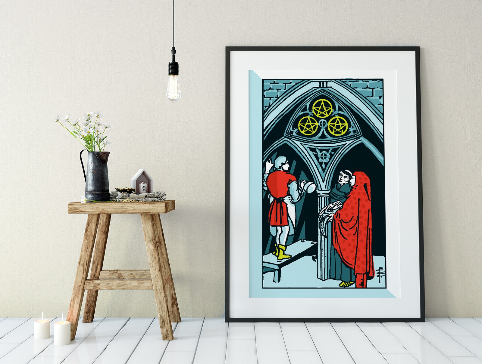 Three of Pentacles- Tarot Card Print - The Three of Pentacles Card Poster, No Frame