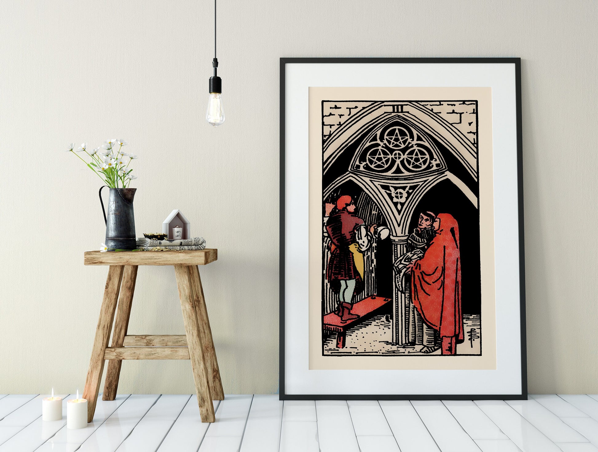 Three of Pentacles- Tarot Card Print - The Three of Pentacles Card Poster, No Frame