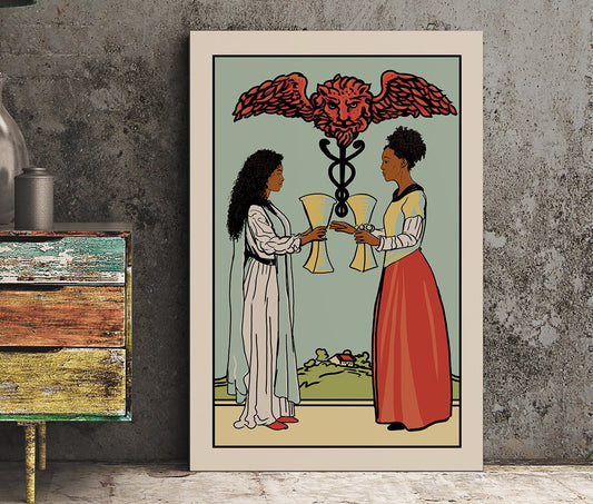 Two of Cups - Tarot Card Print - Two African American Women Card Poster, No Frame