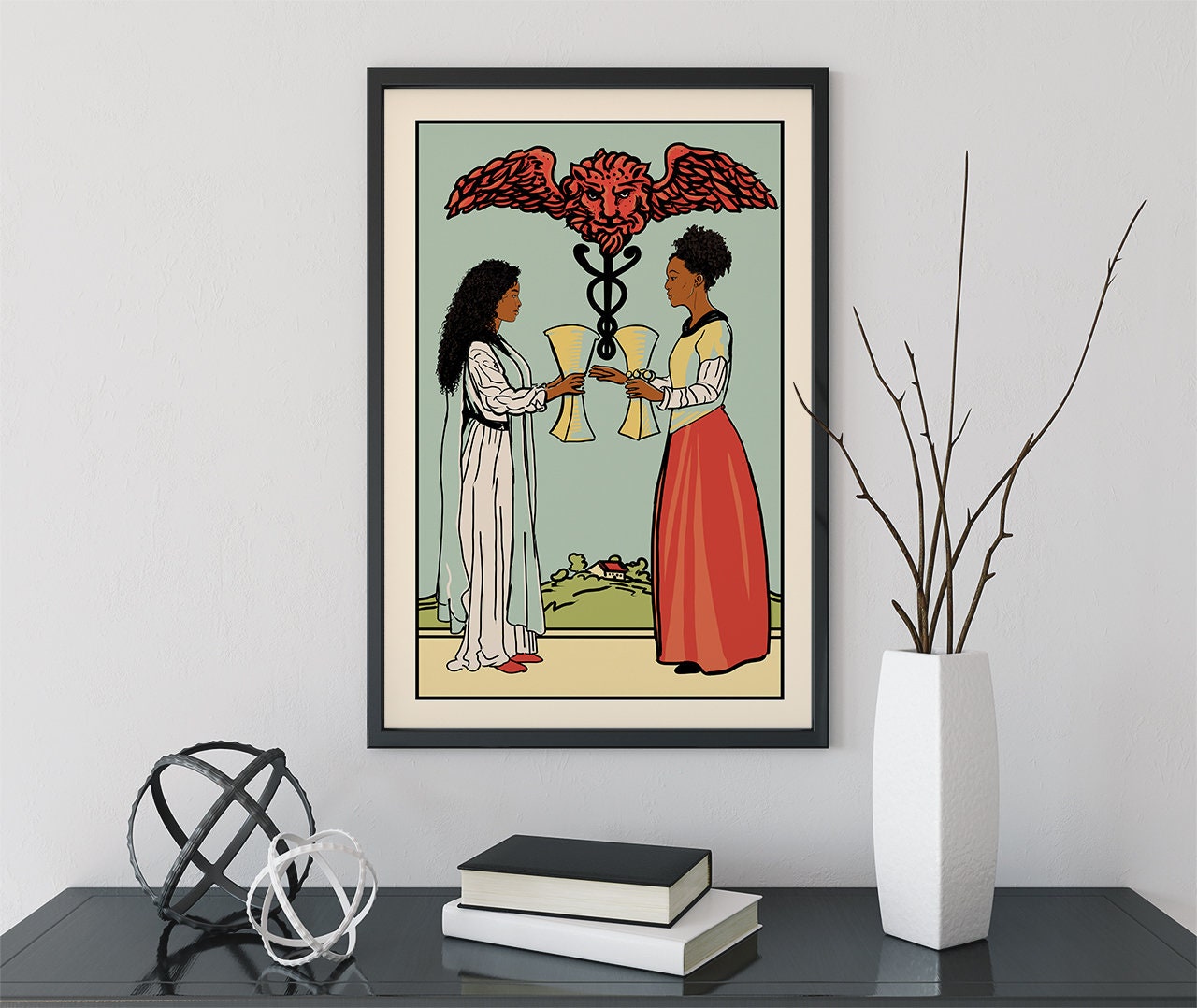 Two of Cups - Tarot Card Print - Two African American Women Card Poster, No Frame