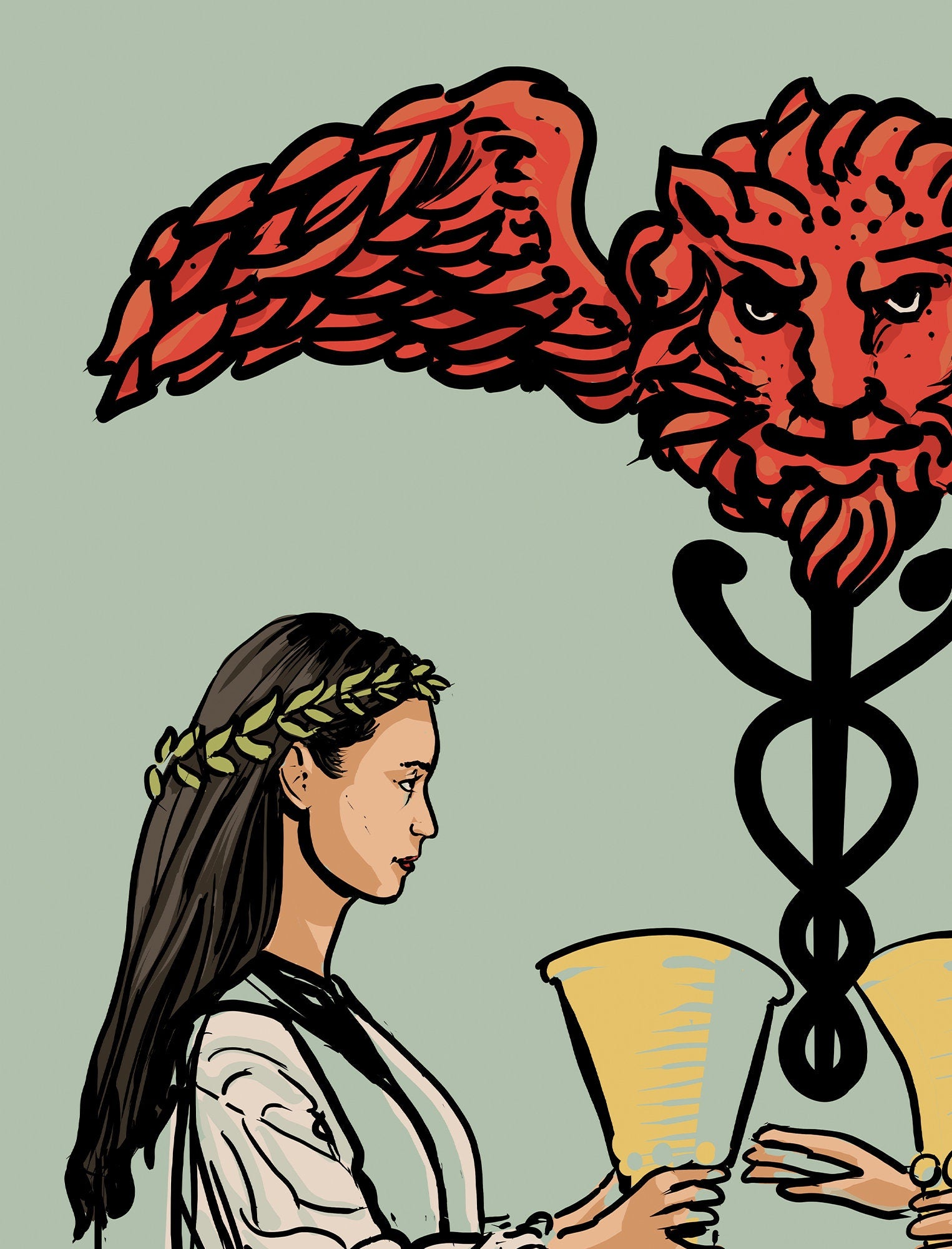 Two of Cups - Tarot Card Print - Two Women Card Poster, No Frame