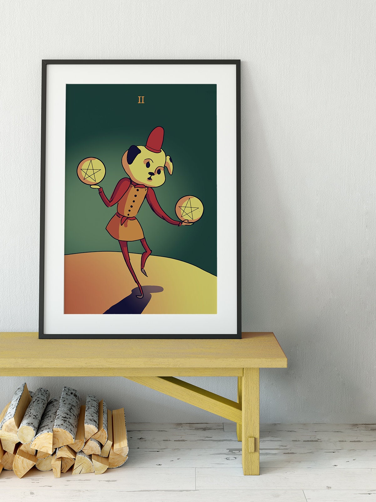 Two of Pentacles- Tarot Card Print - from the Green Menagerie Tarot Coming to Kickstarter Soon - The Two of Pentacles Card Poster, No Frame