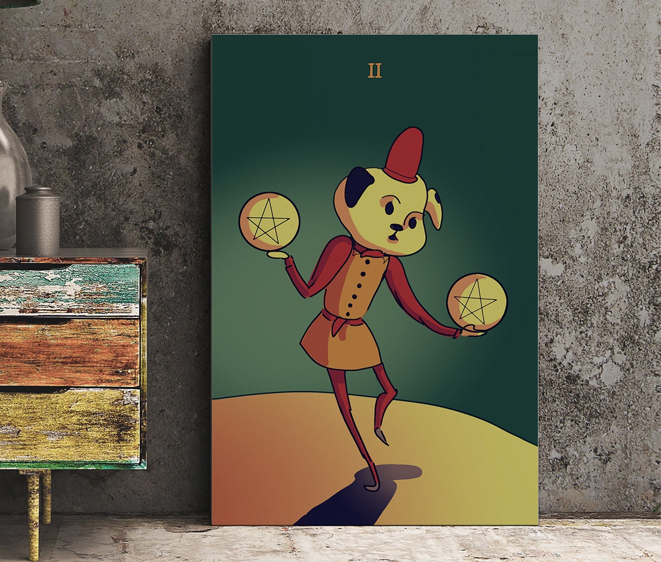 Two of Pentacles- Tarot Card Print - from the Green Menagerie Tarot Coming to Kickstarter Soon - The Two of Pentacles Card Poster, No Frame