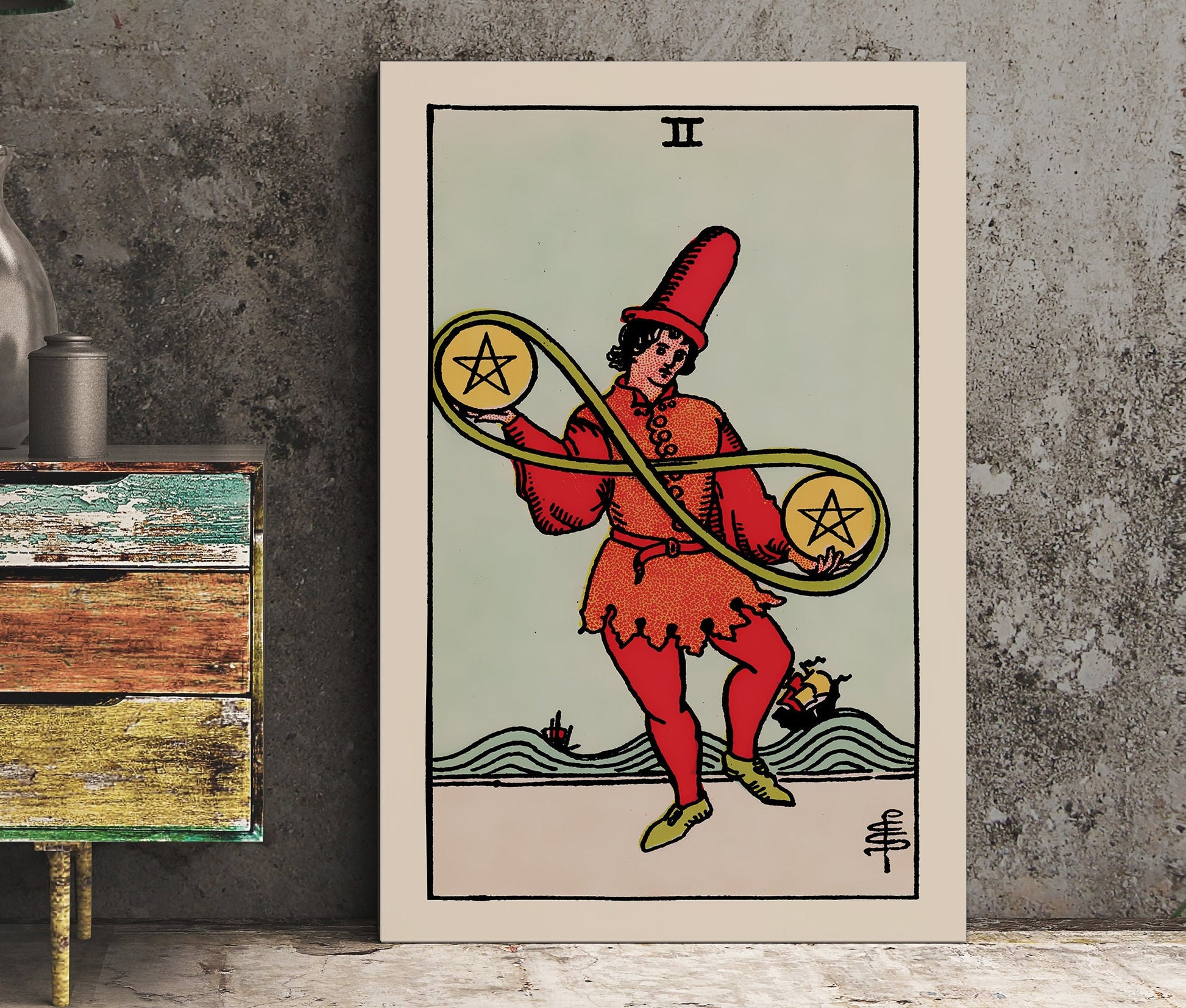 Two of Pentacles- Tarot Card Print - The Two of Pentacles Card Poster, No Frame