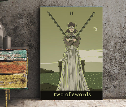 Two Of Swords- Tarot Card Print from the Green Menagerie Tarot - The 2 Of Swords Card Poster, No Frame