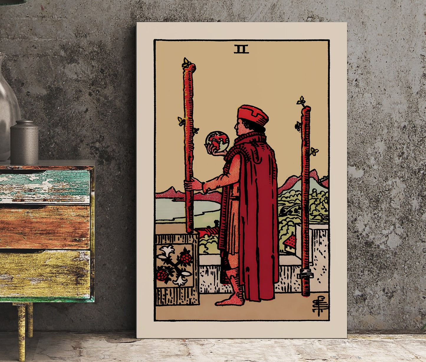 Two of Wands- Tarot Card Print - The 2 of Wands Card Poster, No Frame