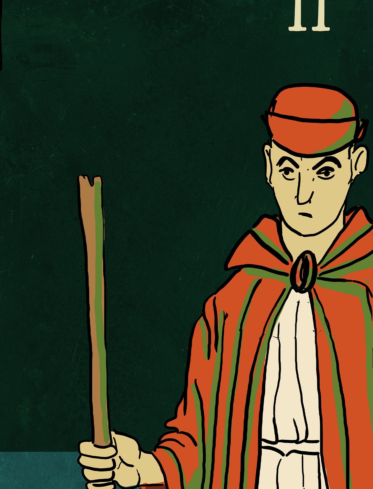 Two of Wands- Tarot Card Print from the Green Menagerie Tarot - The 2 of Wands Card Poster, No Frame