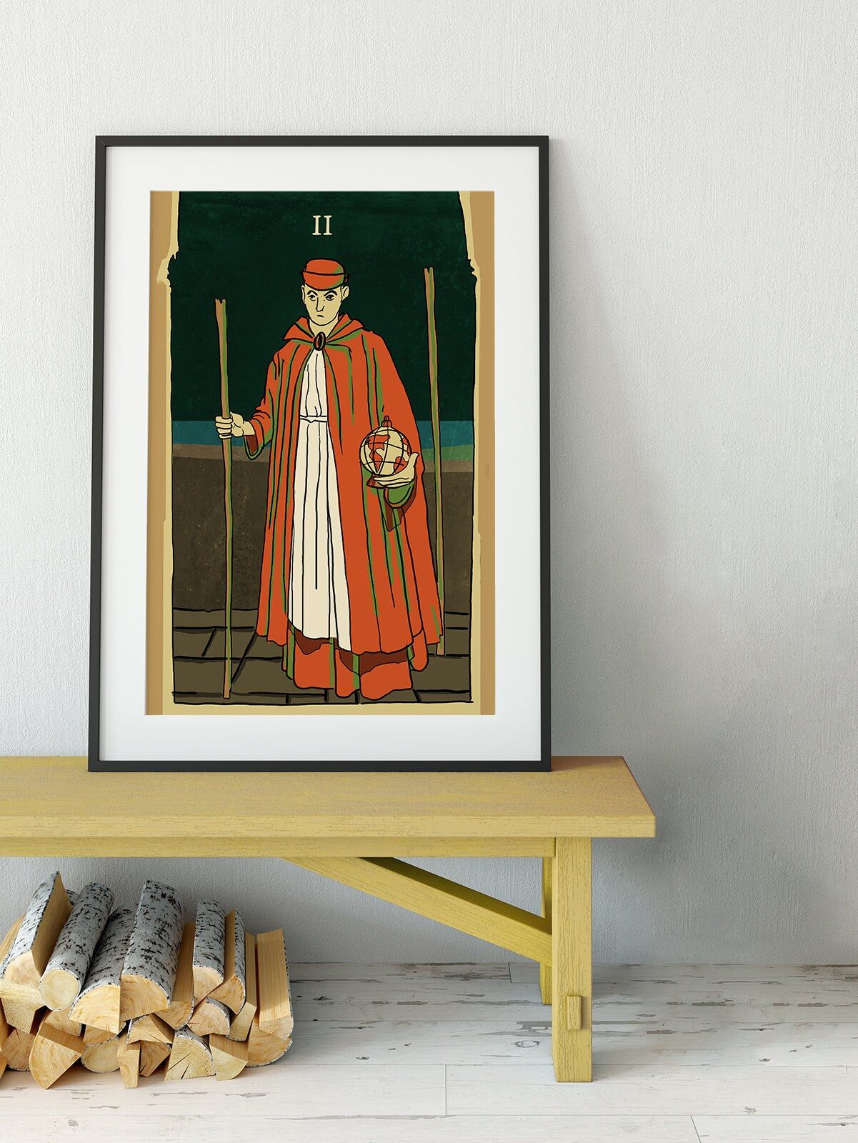 Two of Wands- Tarot Card Print from the Green Menagerie Tarot - The 2 of Wands Card Poster, No Frame