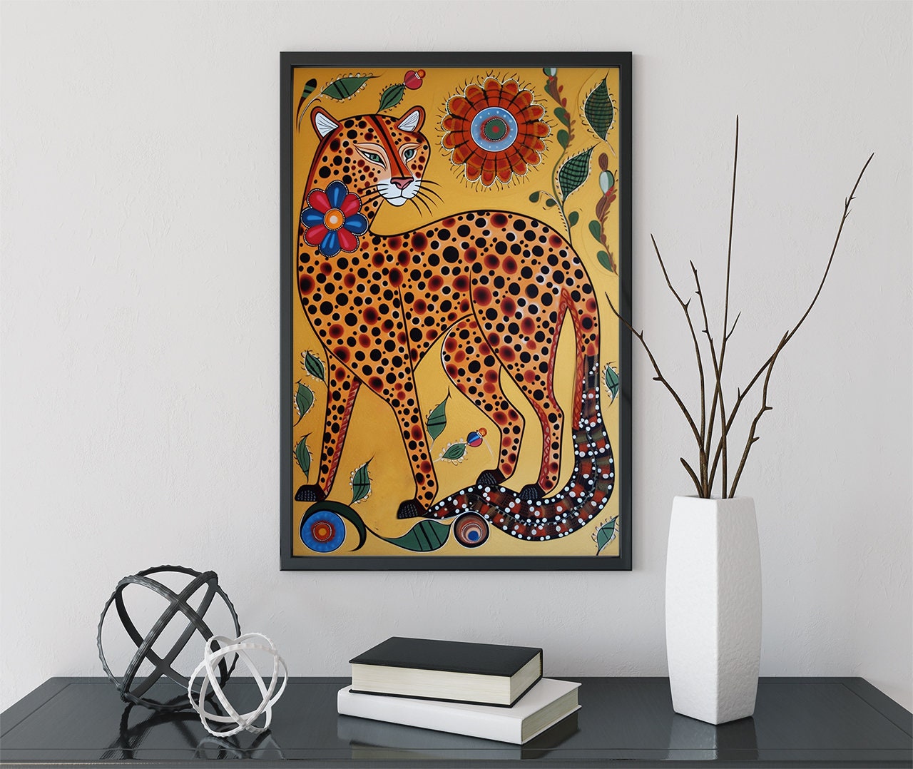 Cheetah Folk Art Poster, No Frame