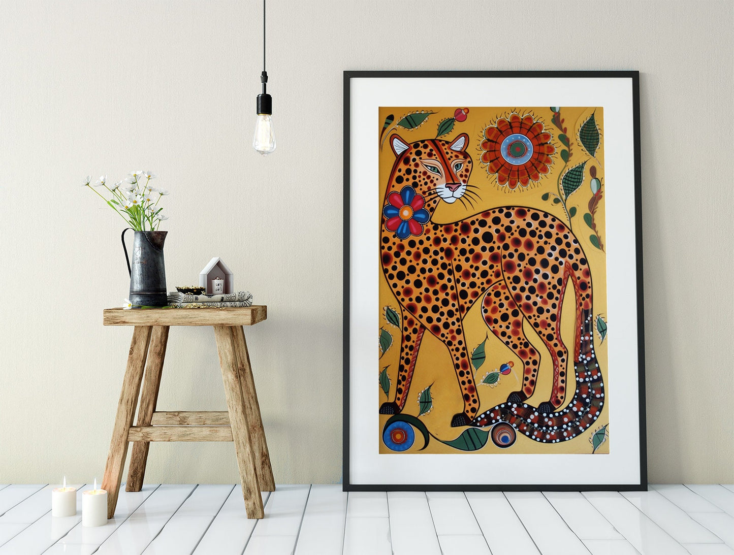Cheetah Folk Art Poster, No Frame