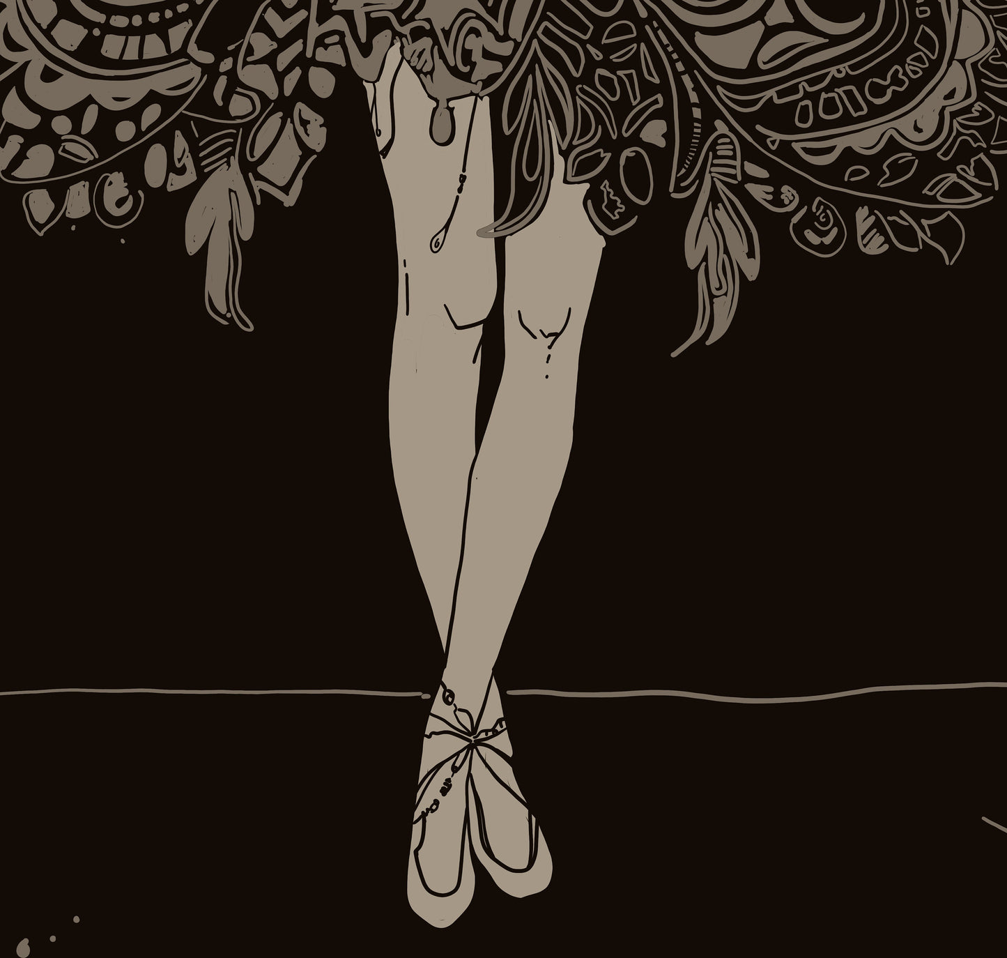 Vintage Angel Art - Hand Drawn Print, Beige and Gold (No Frame)