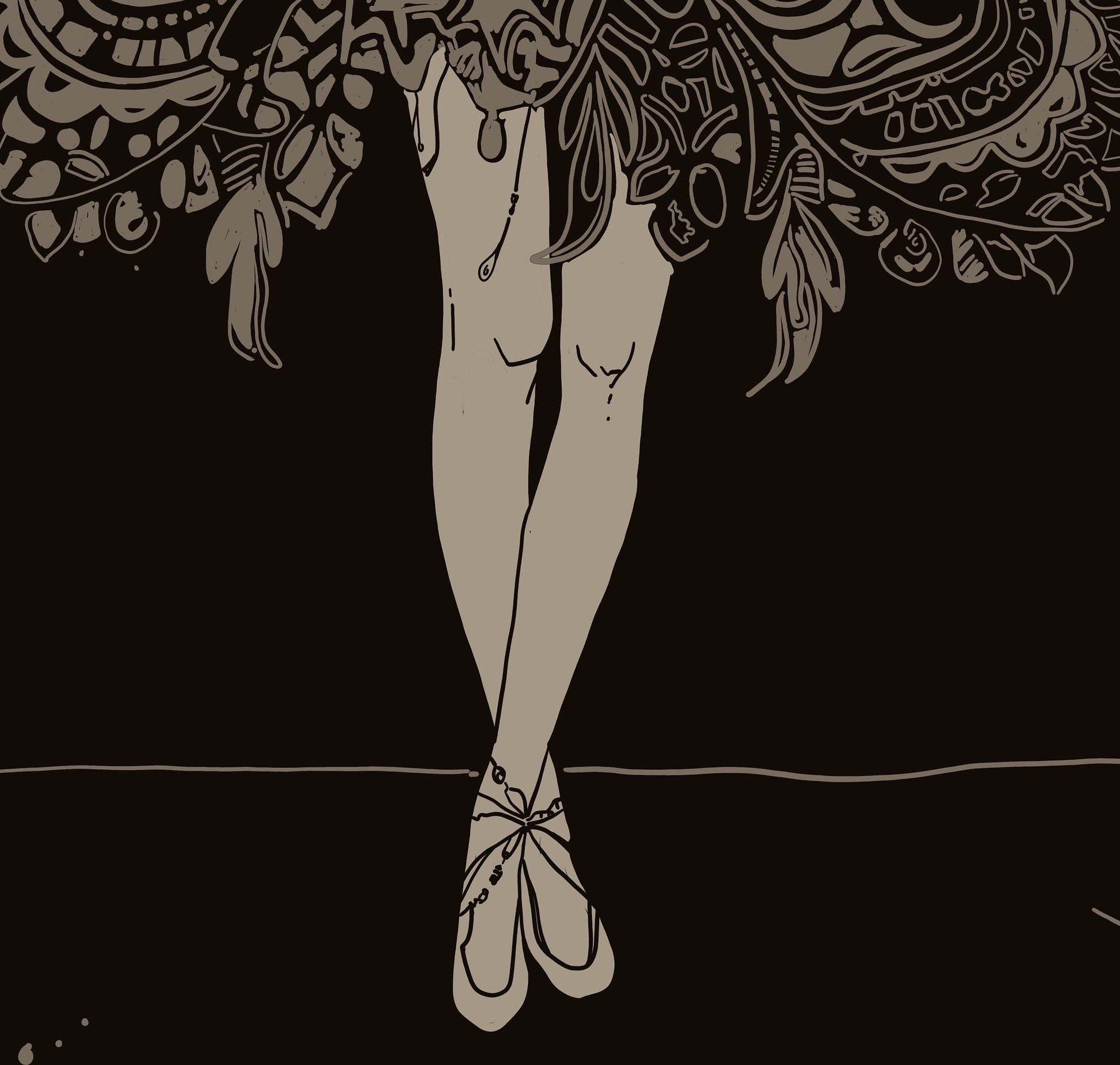 Vintage Angel Art - Hand Drawn Print, Beige and Gold (No Frame)