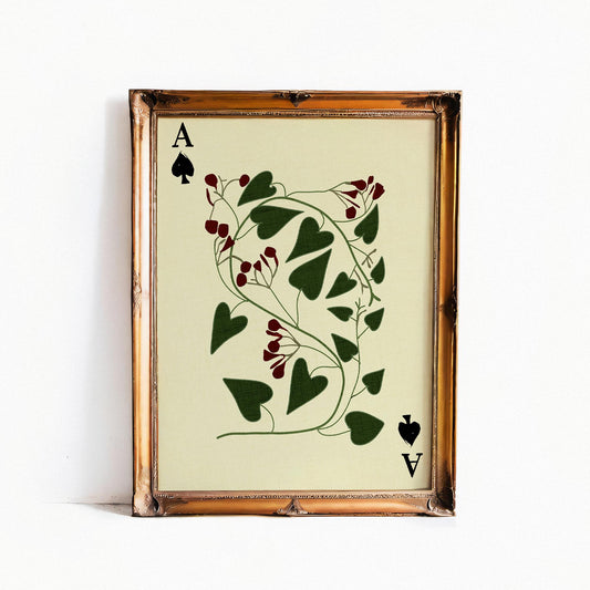 Ace of Spades - Moody Floral Print - Dark Academia - Whimsigoth - Floral Print - Beige and Green - Vintage Design