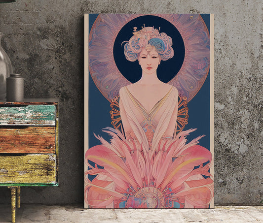 Amaterasu Print - Sun Goddess Poster in the style of Mucha, No Frame
