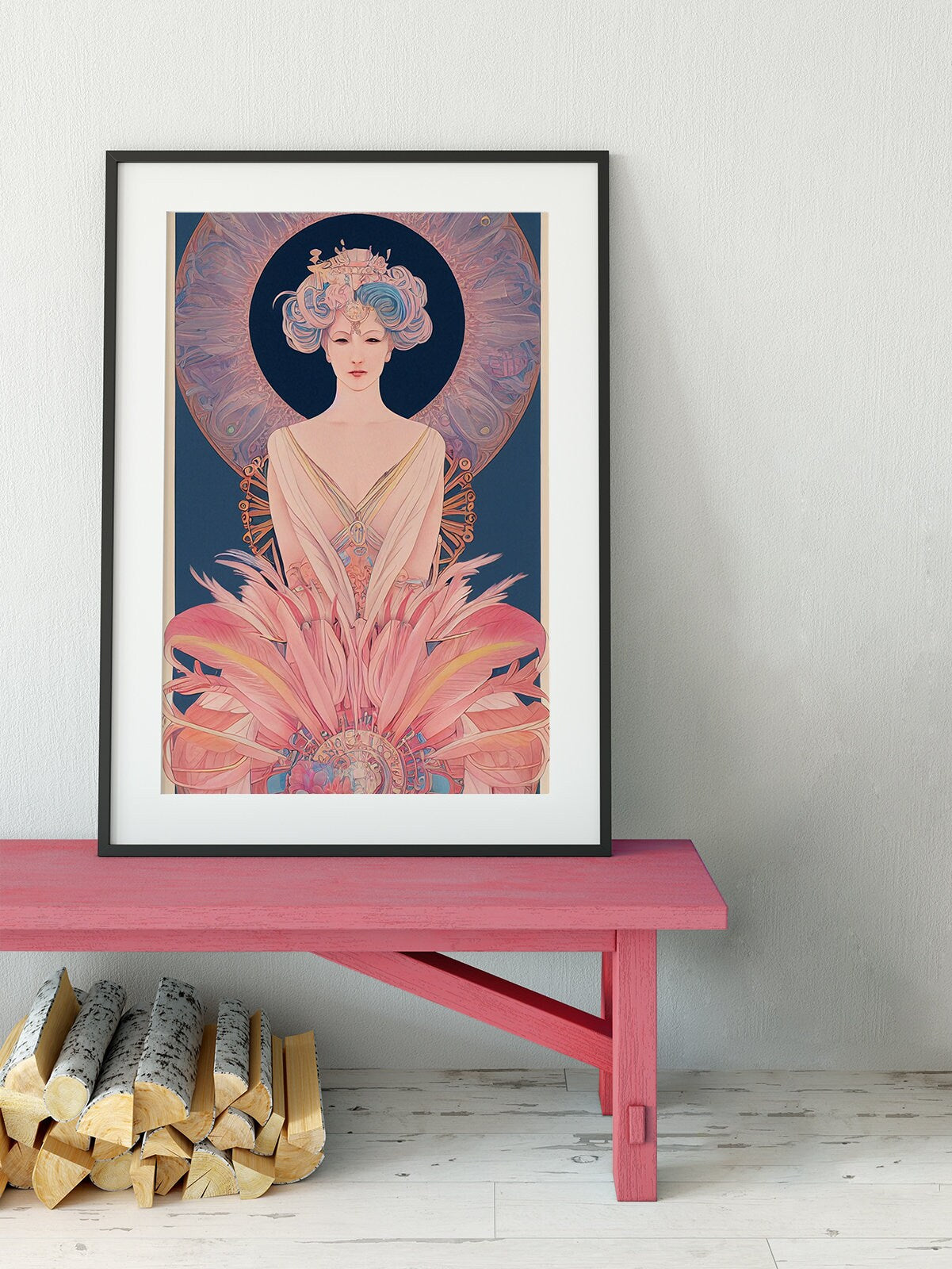 Amaterasu Print - Sun Goddess Poster in the style of Mucha, No Frame