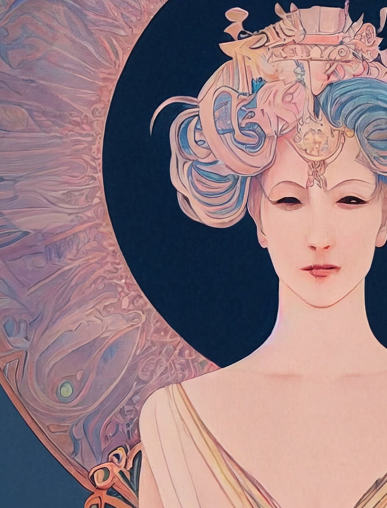 Amaterasu Print - Sun Goddess Poster in the style of Mucha, No Frame