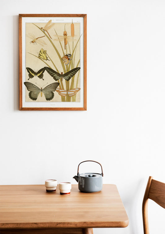 Art Nouveau Butterfly Poster Beige Neutral Floral Print by My Store