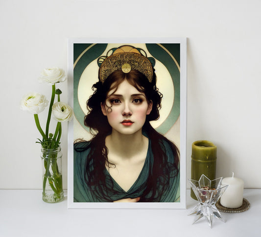 Art Nouveau Goddess Persephone Green Poster Bohemian Print Large Wall Decor Premium Quality by My Store