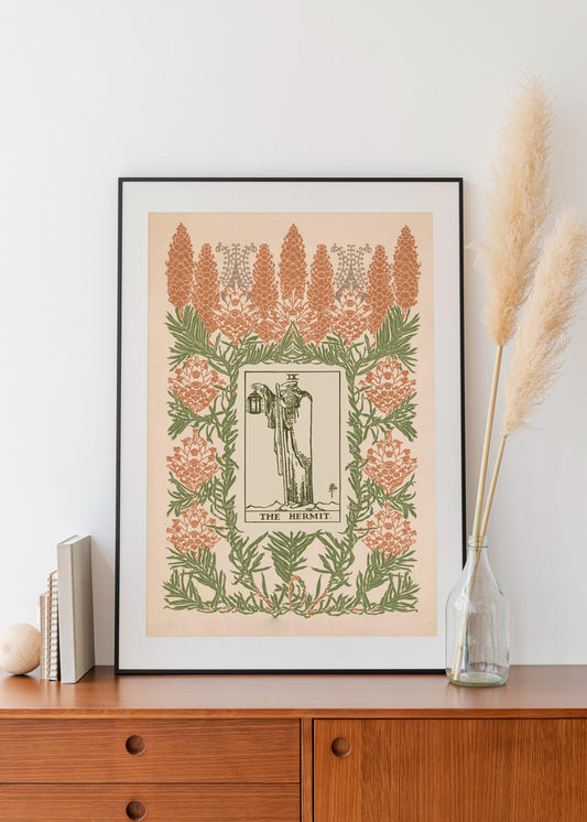 Art Nouveau Hermit Poster Neutral Vintage Tarot Card Print by My Store