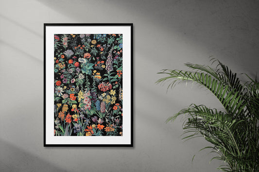 Art Nouveau Poster Black Floral Print Large Artwork by My Store