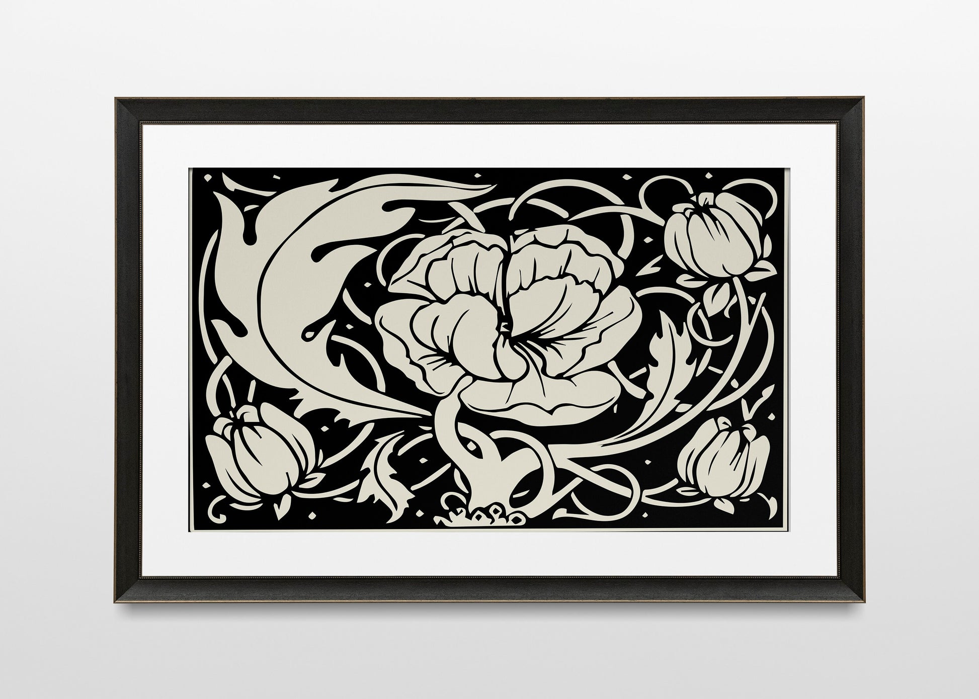 Aubrey Beardsley - Poppy Floral - Ornamental Art Nouveau - Floral - Vintage Black and Beige Print