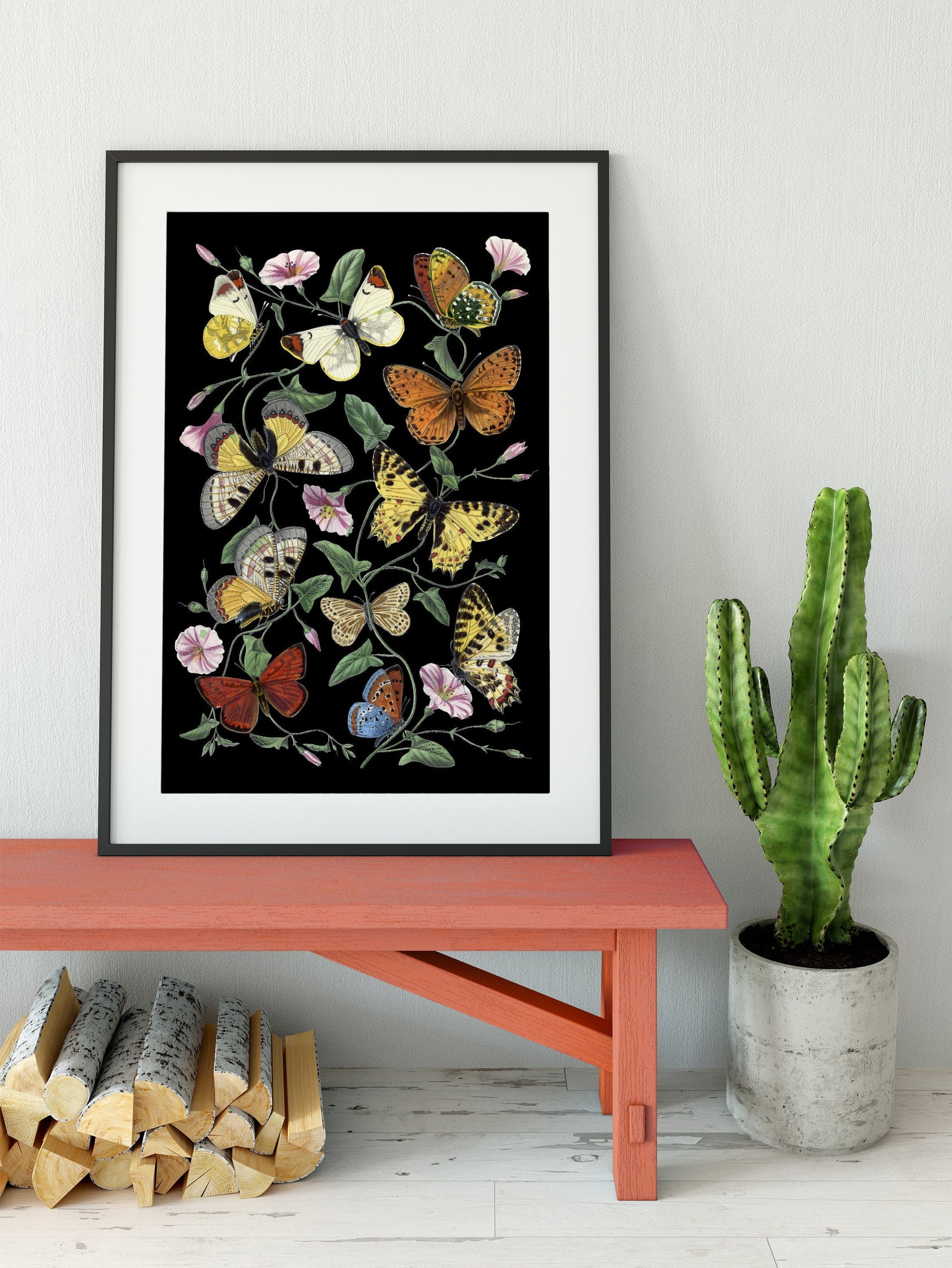 Black Butterflies Print - Vintage Print - Butterfly Poster Print - Bohemian Print Large Artwork