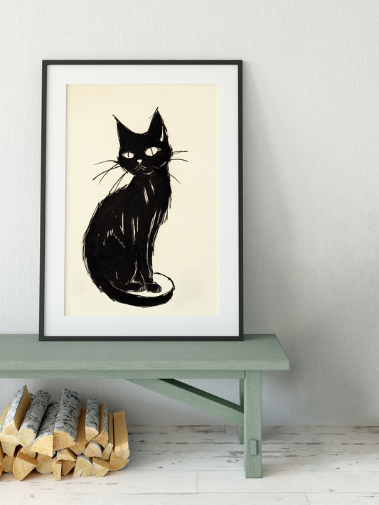 Black Japanese Cat Painting Premium Archival Matte Print by My Store