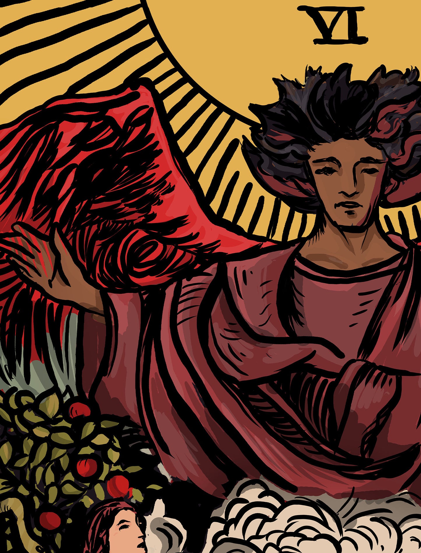 The Lovers - Tarot Card Print - The Bi-Racial Lovers Black Man White Woman Card Poster By Printagrams (No Frame)