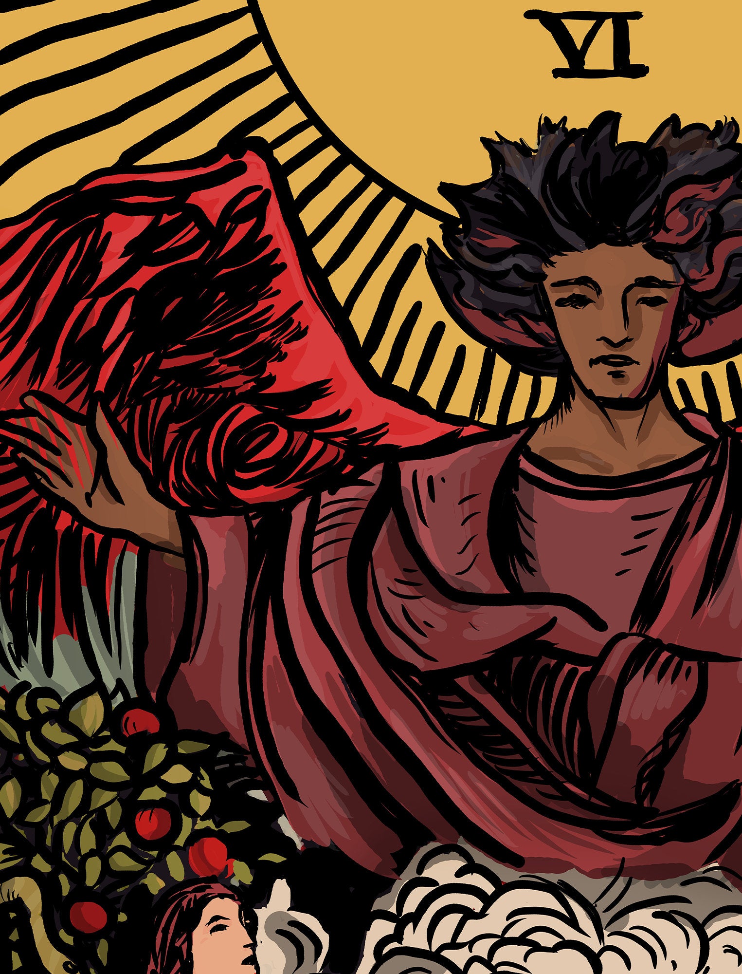 The Lovers - Tarot Card Print - The Bi-Racial Lovers Black Man White Woman Card Poster By Printagrams (No Frame)